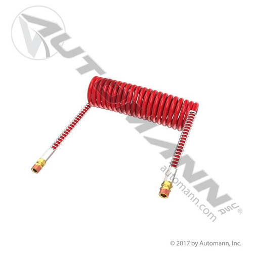 Coiled Trailer Air Line- 15'- Red Only w/ 12" Leads 