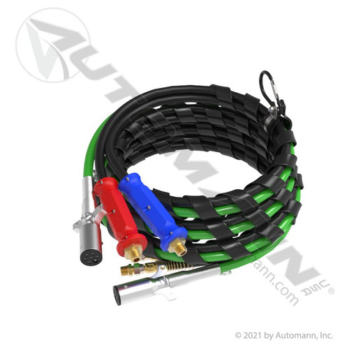 Airpower 3 in 1 Trailer Air & Electric Line Set- 15' Red/Blue Air Lines, Green ABS Cables (Boxed)