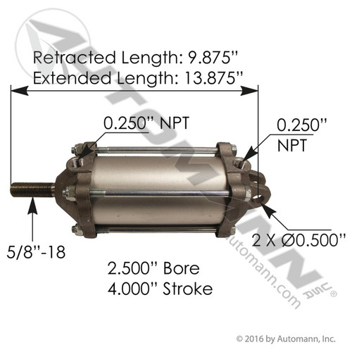 Tailgate Air Cylinder- 2.5" Bore, 4" Stroke