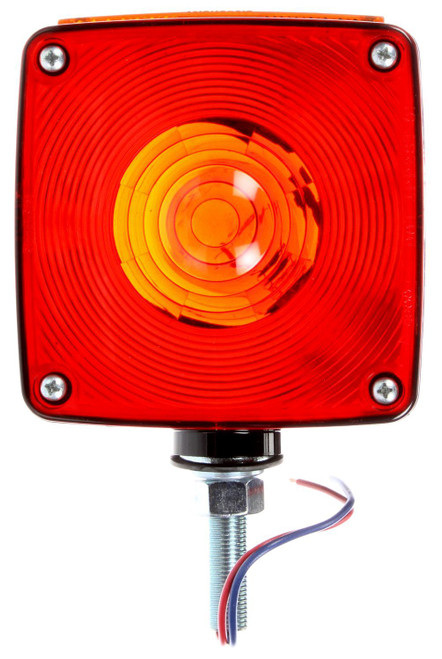 Truck-Lite Signal-Stat 4810 Square Dual Face Pedestal Lamp- Horizontal Stud Mount- Red / Amber, Incandescent