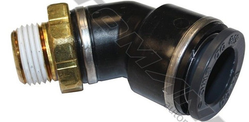 Freightliner / Volvo Foot Valve Fitting- 5/8" PTC to 3/8" Pipe, 45 degree
