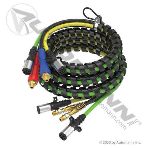 4'n'1 Trailer Air, ISO & Electric Line Set- 15' Red/Blue Air Lines, Green ABS Cord, Yellow ISO Cord