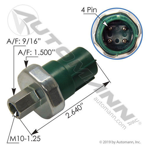 High Pressure HVAC Switch- Green- 4 Pin Normally Closed