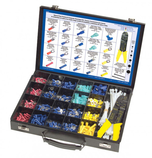 Grote 83-6540 Poly/PVC  Butt Connector, Terminal, Wire Tie and Crimper Master Kit- 650 pieces