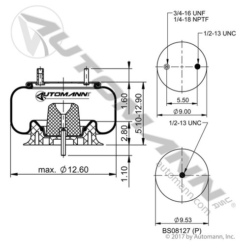 Air Bag for Ridewell Trailer Suspensions RAR240 / 240LKS / 243 / 247- Replaces 1003589334C / W01-358-9334