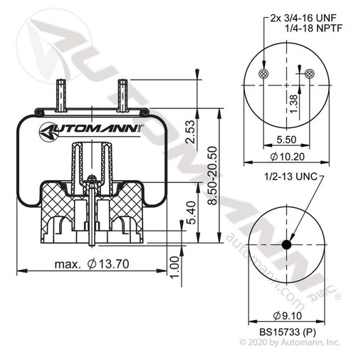 Automann / Phoenix AB1DK25E-8708 Air Bag for Hendrickson INTRAAX