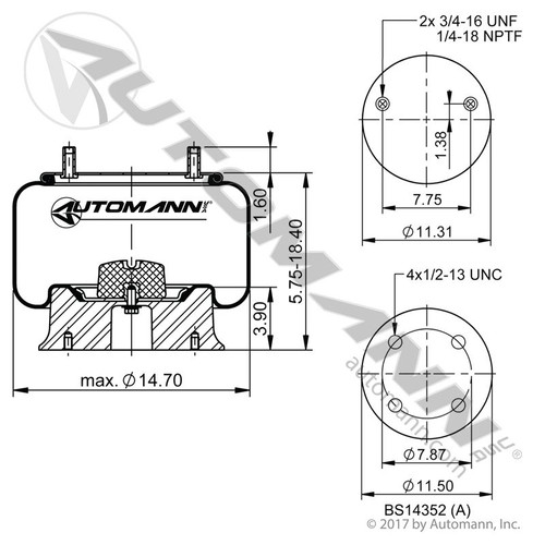 Air Bag for Hendrickson / Ridewell / Reyco Trailer Suspensions- Replaces S-36514-13 / W01-358-8050