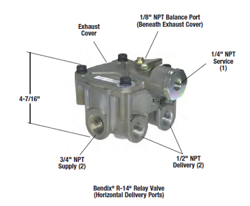 Bendix R-14 Relay Valve- 3/4" Horizontal Delivery Ports *Genuine Bendix* 103010N