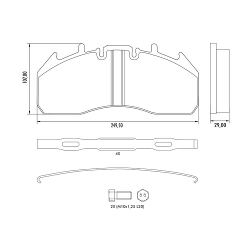 Webb Ultra Grip Severe Duty Air Disc Pads- Meritor ELSA 225-3 FMSI 1708- replaces Meritor 2252HBMA703