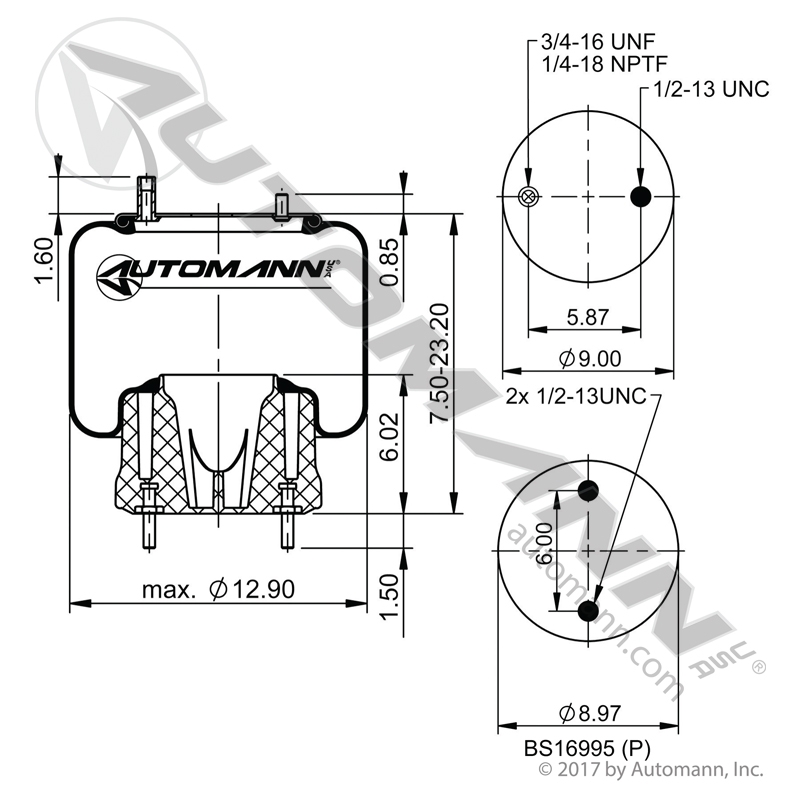 Automann AB1DF23K-9866 Air Bag for Hendrickson Primaxx / Firemaxx