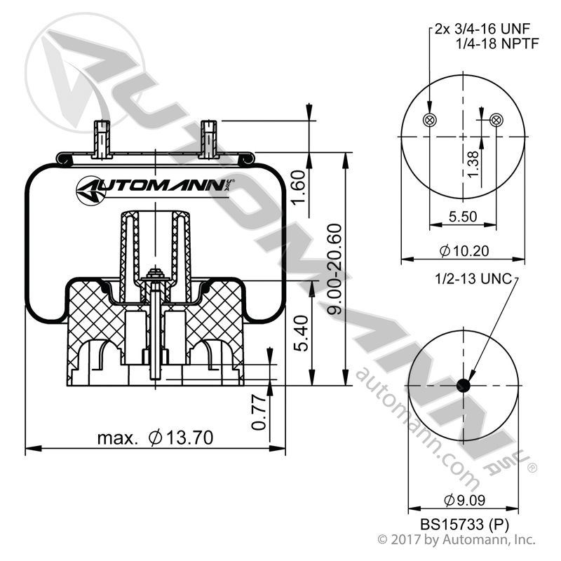 Automann / Phoenix AB1DK25E-8708 Air Bag for Hendrickson INTRAAX