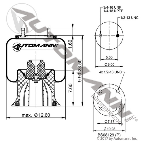 Automann / Phoenix ABSP2B12R-6902 Air Bag for Hendrickson Lift