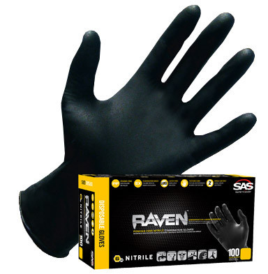 SAS Safety SAS Raven Black Nitrile Disposable Gloves- 6mil