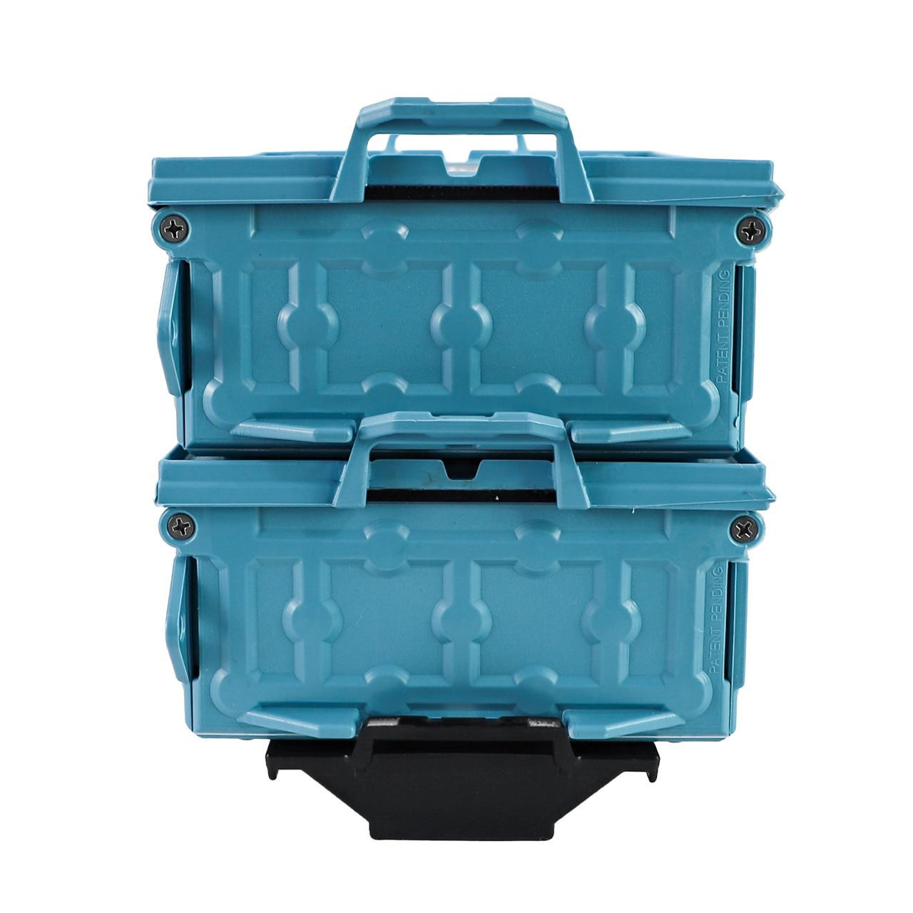 Side view of the TracPak Combo Kit, Two Boxes and Quick Release Base, Jetty Blue