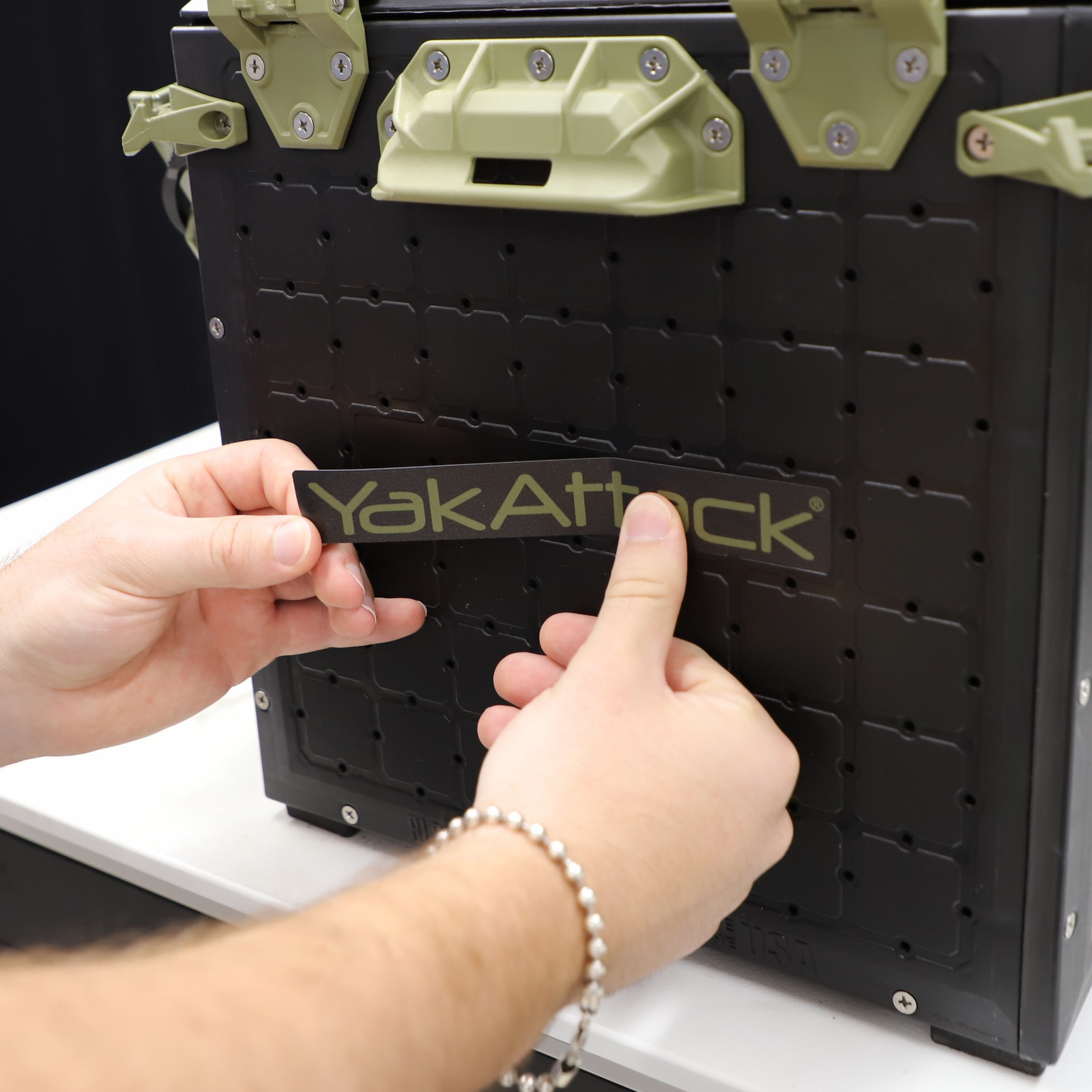YakAttack Logo BlackPak Side Panel Decal, Olive Green, 7" x 1.13"