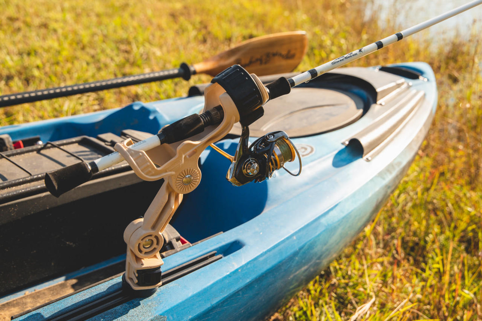 On board horizontal rod storage for kayak fishing