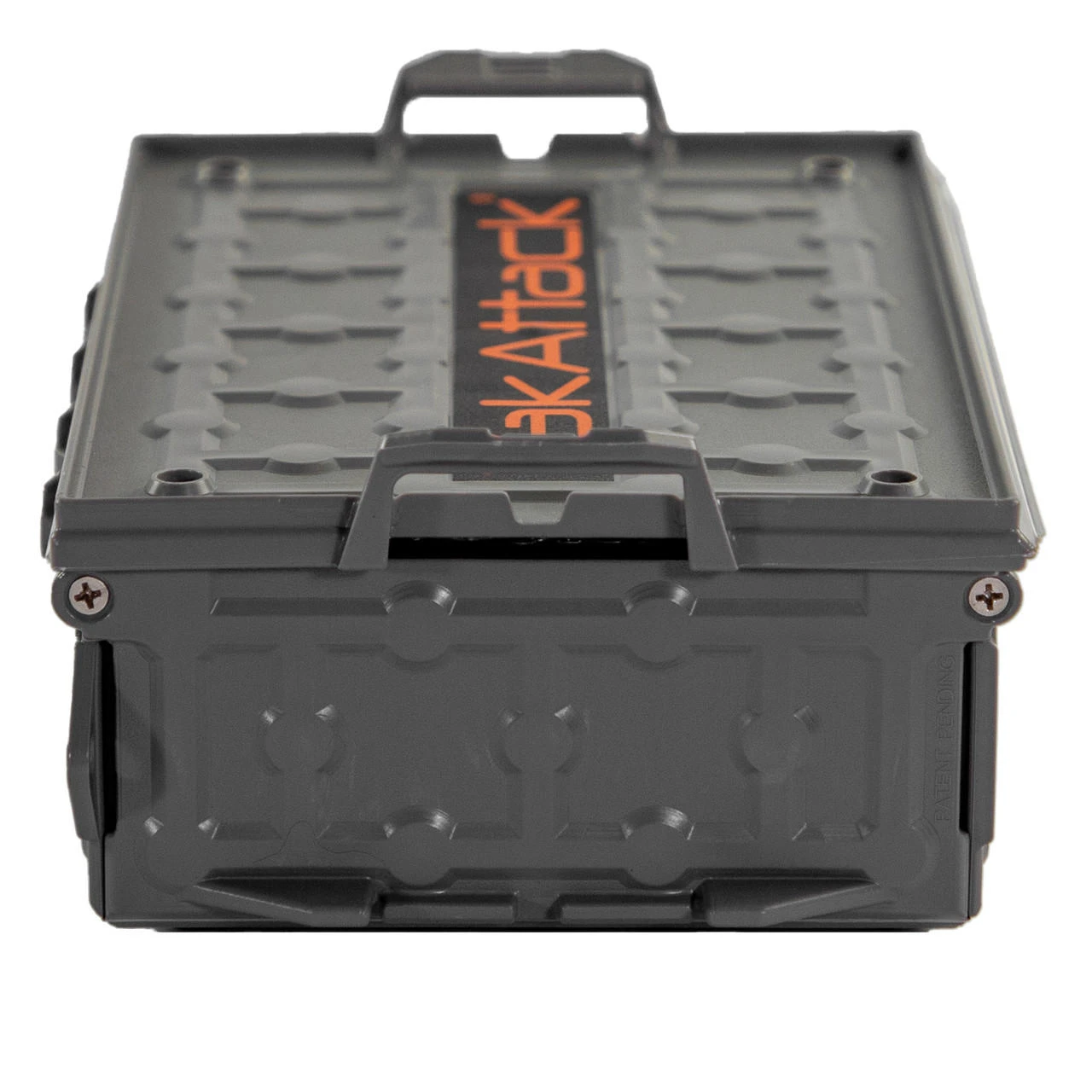 Side view of the TracPak Stackable Storage Box, Spare Box, Battleship Grey