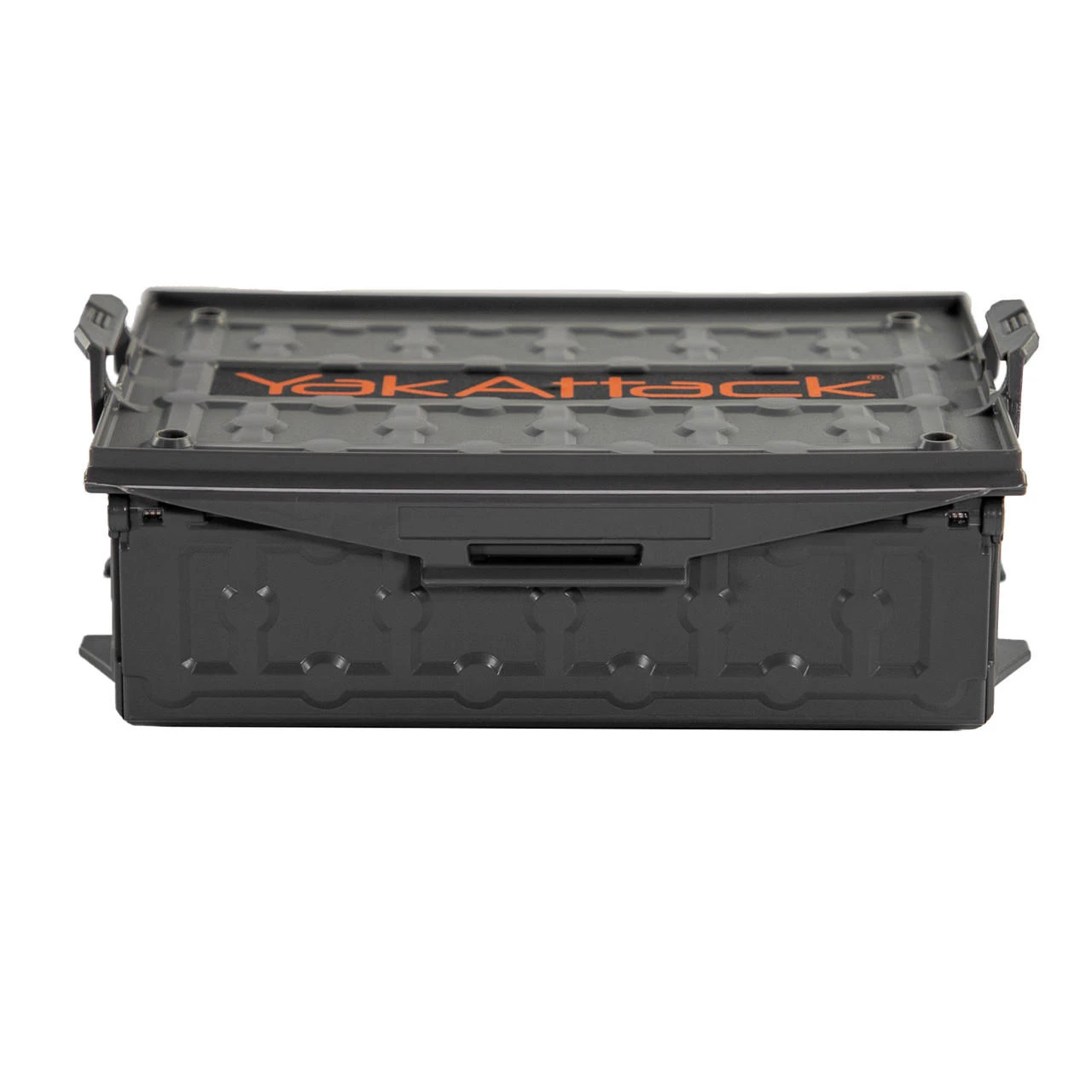 Front view of the TracPak Stackable Storage Box, Spare Box, Battleship Grey