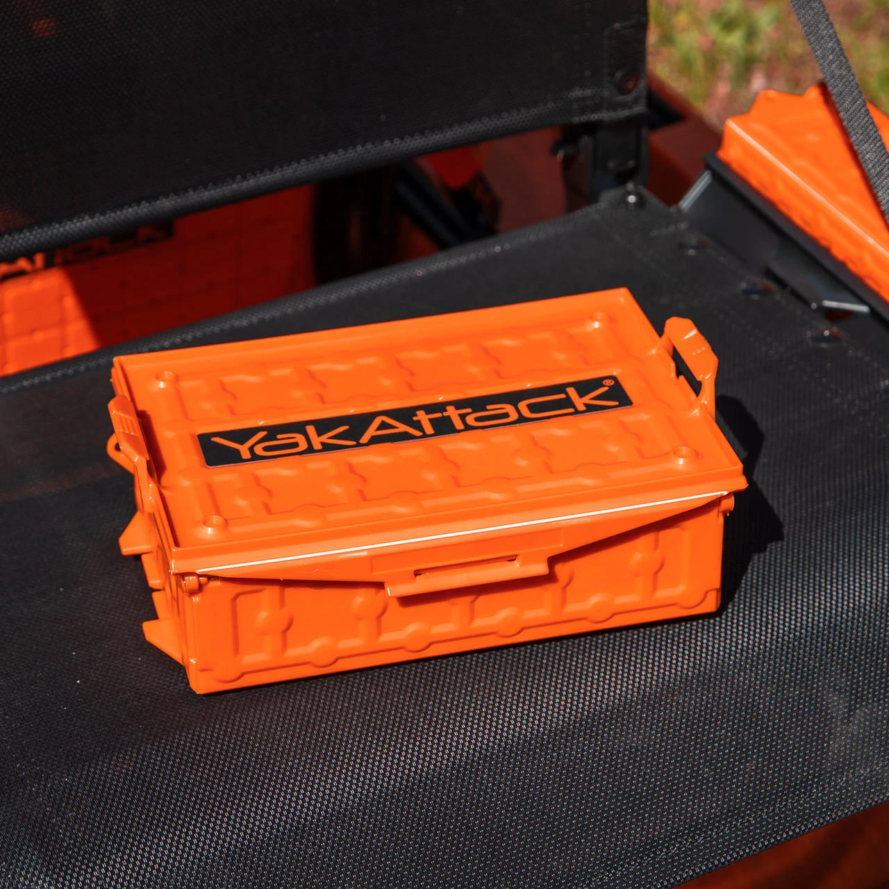 Front angled view of the TracPak Stackable Storage Box, Spare Box, Orange
