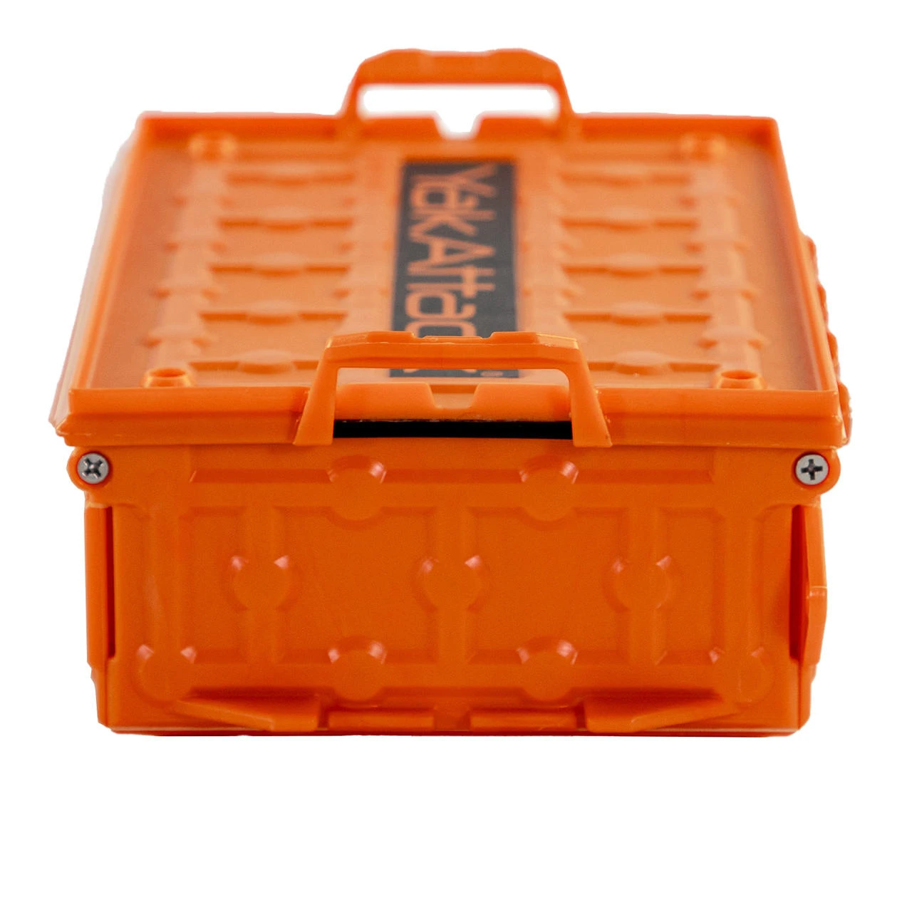 Side view of the TracPak Stackable Storage Box, Spare Box, Orange