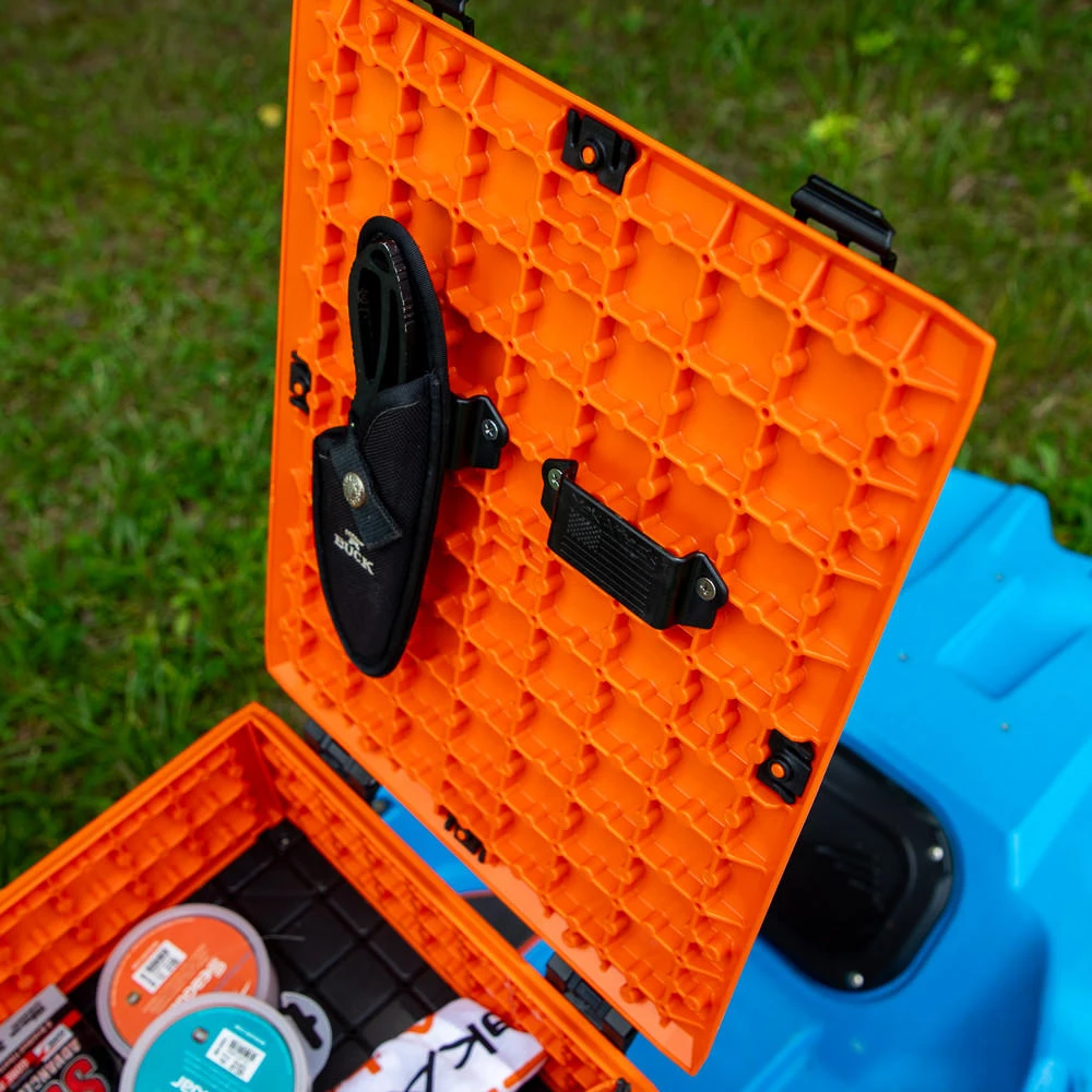Top angled view of the GridLoc Belt Loop Adapter on BlackPak Pro lid side by side