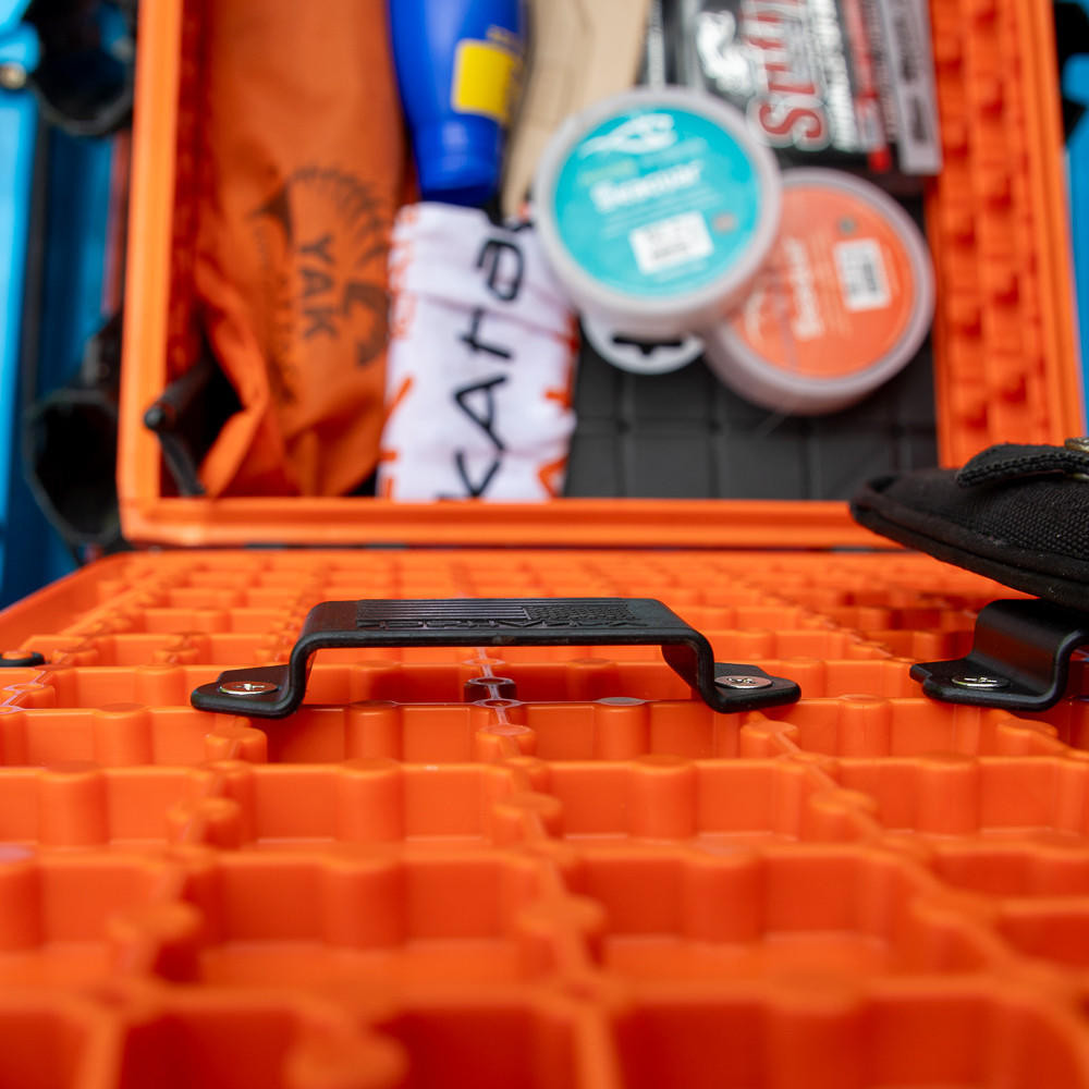 Top view of the GridLoc Belt Loop Adapter on Orange BlackPak Pro