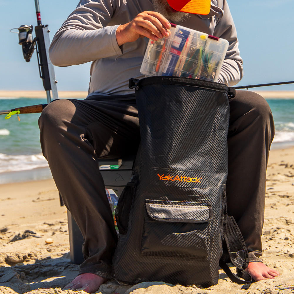 20L Roll-Top Drybag Backpack - Black being used