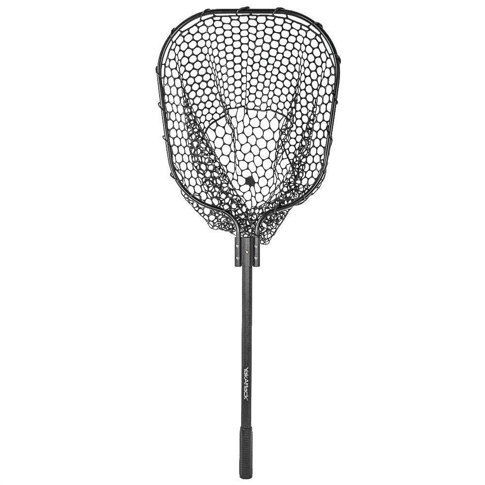 16” x 19” Landing Net with 24” Long Telescoping Handle and Rubber Netting, Black (full view)