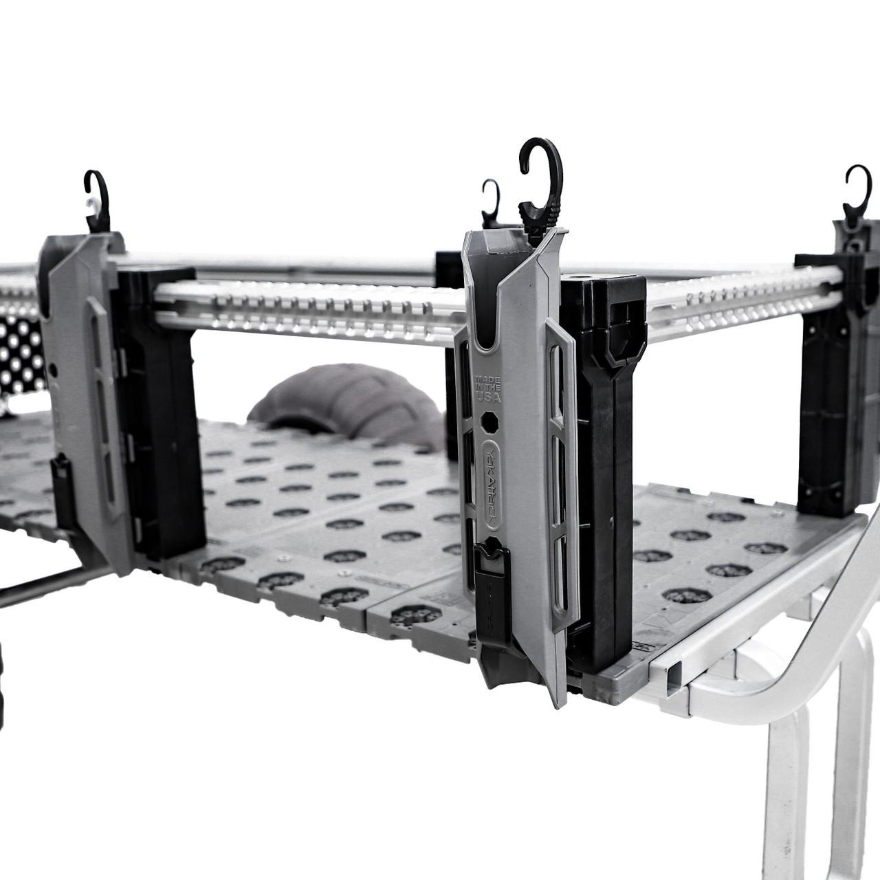 Side view of the TetherTube Rod Holder- Two Pack with Mounting Hardware, Battleship Grey on SandRig Surf Cart