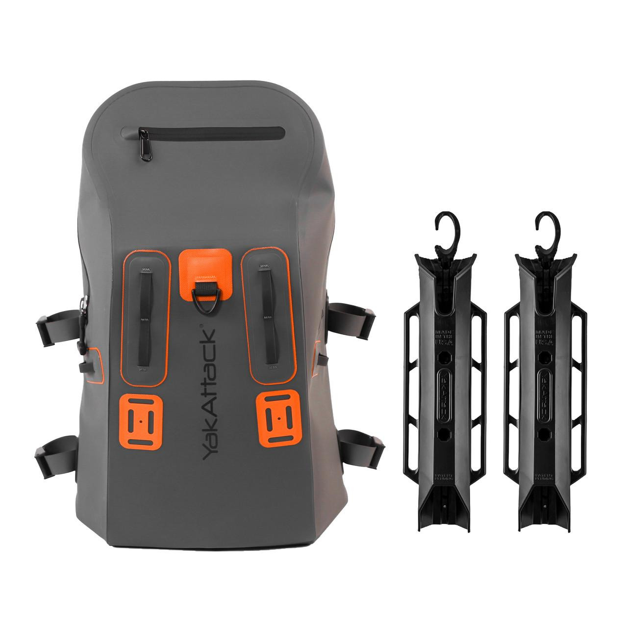 YakAttack® 28L BackWater DryPak, Waterproof Backpack, Grey/Orange