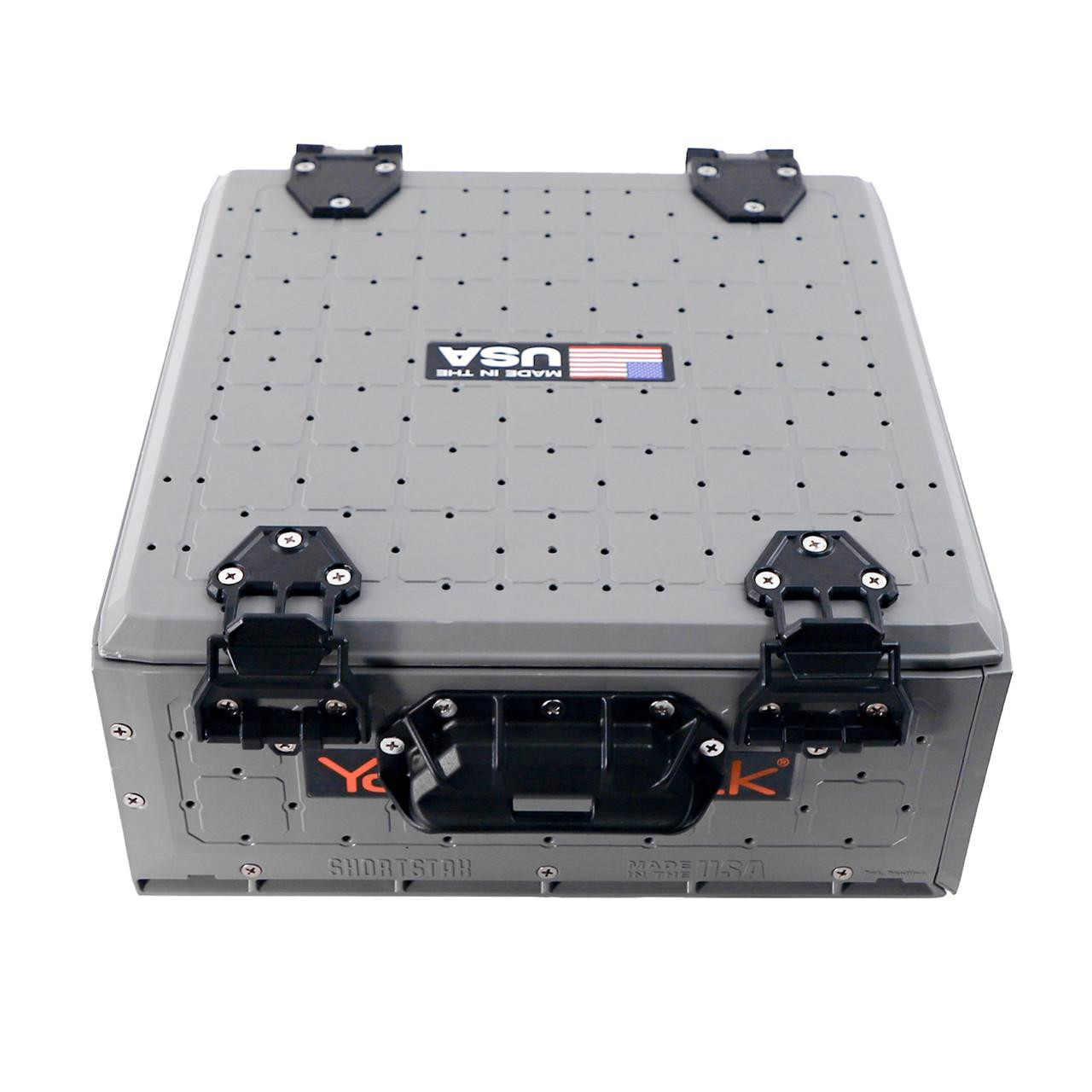 Front angled view of the ShortStak SOLO Storage Box 13" x 13", Battleship Grey