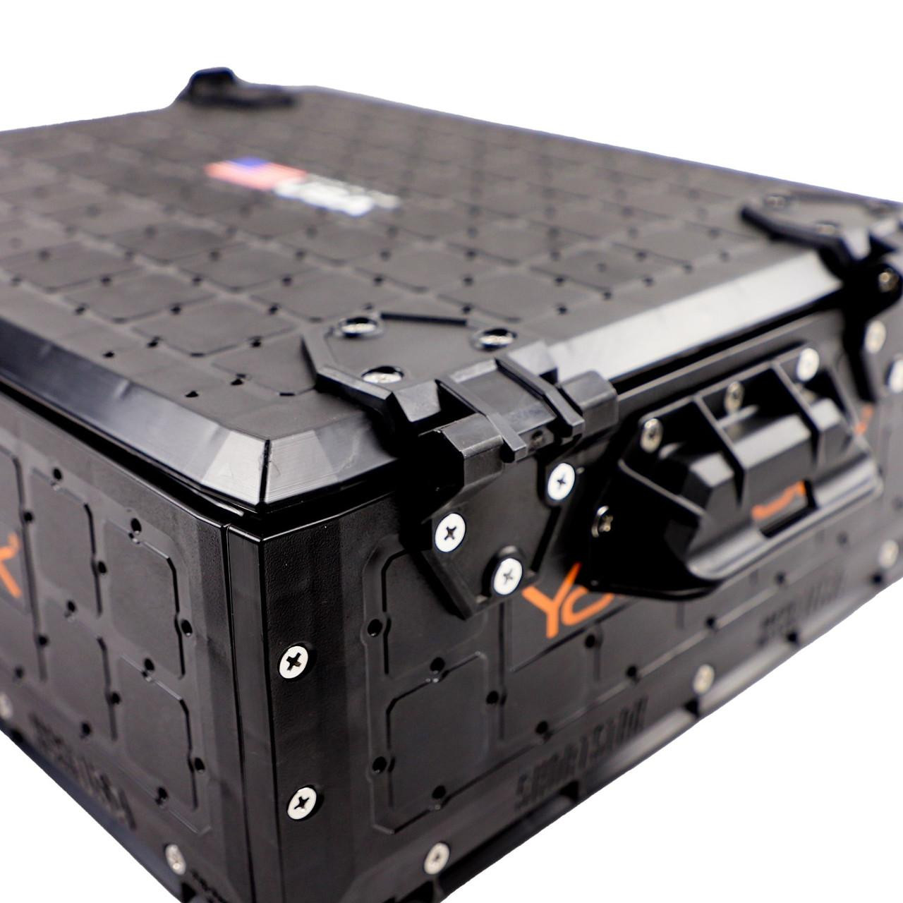 Close up view from the back of the ShortStak SOLO Storage Box 13" x 16", Black