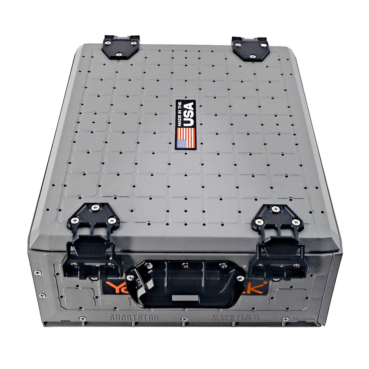 Front angled view of the ShortStak SOLO Storage Box 13" x 16", Battleship Grey