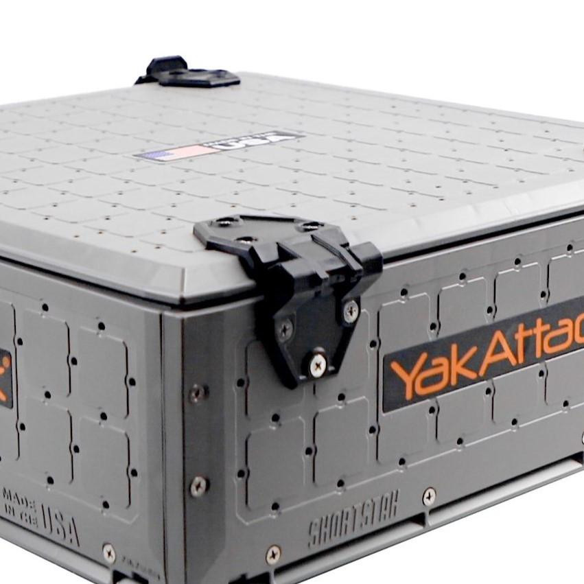Close up view from the back of the ShortStak SOLO Storage Box 16" x 16", Battleship Grey