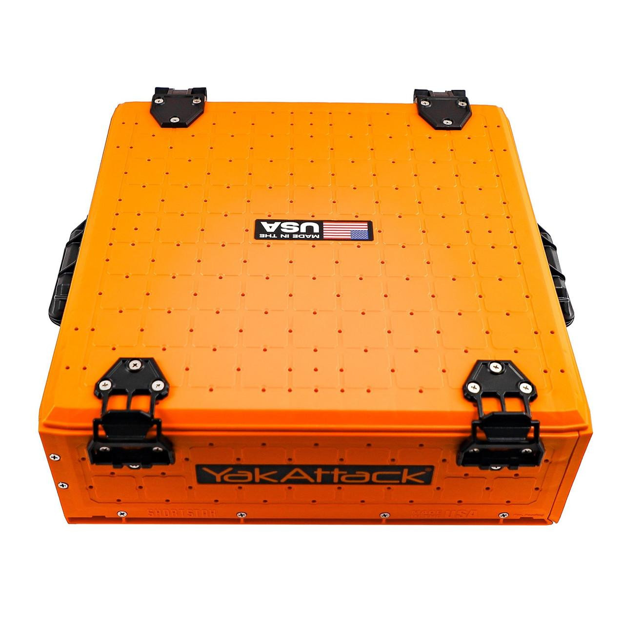 Front angled view of the ShortStak SOLO Storage Box 16" x 16", Orange