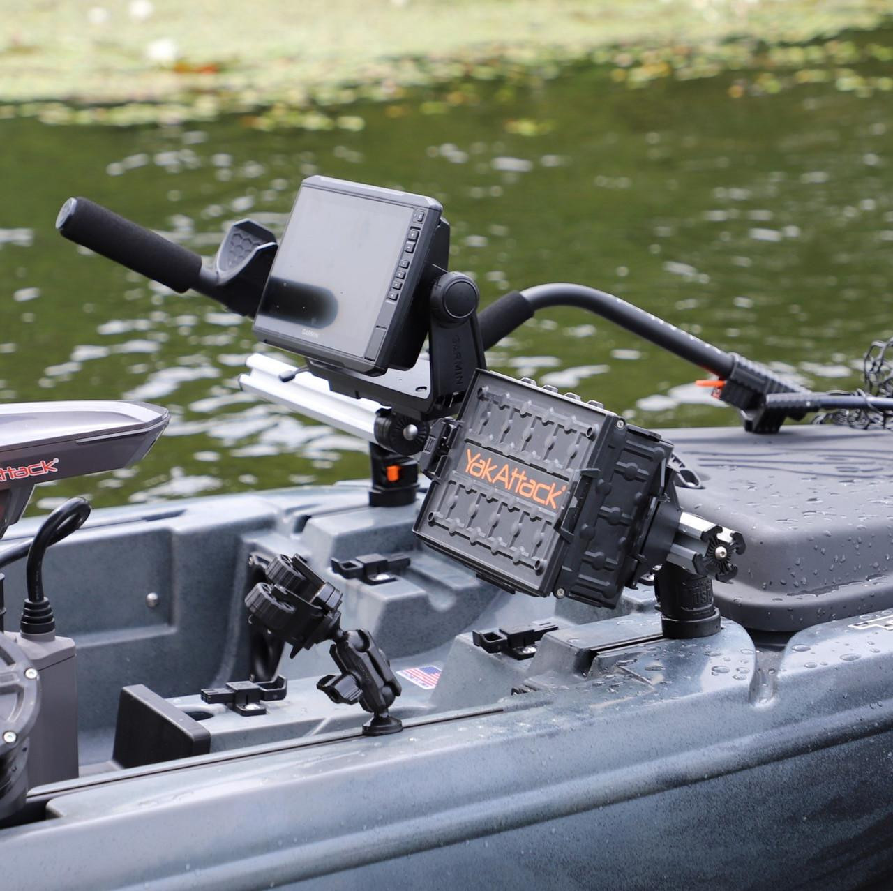 Lifestyle picture of the Command Center CrossBar, with Track Mounted LockNLoad™ Mounting System on kayak in the water