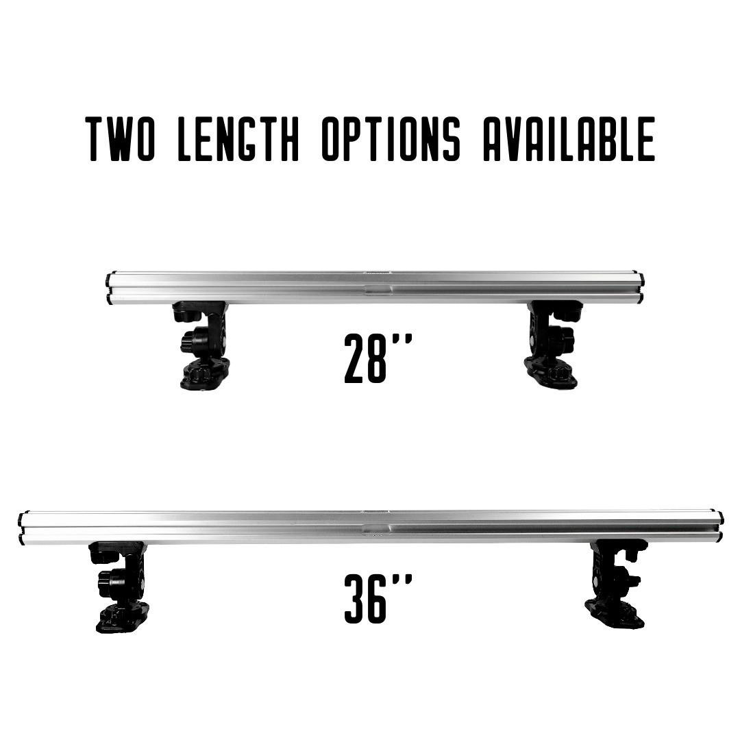 Command Center CrossBar, with Zero Play LockNLoad™ Track Mount Adapter with different lengths shown