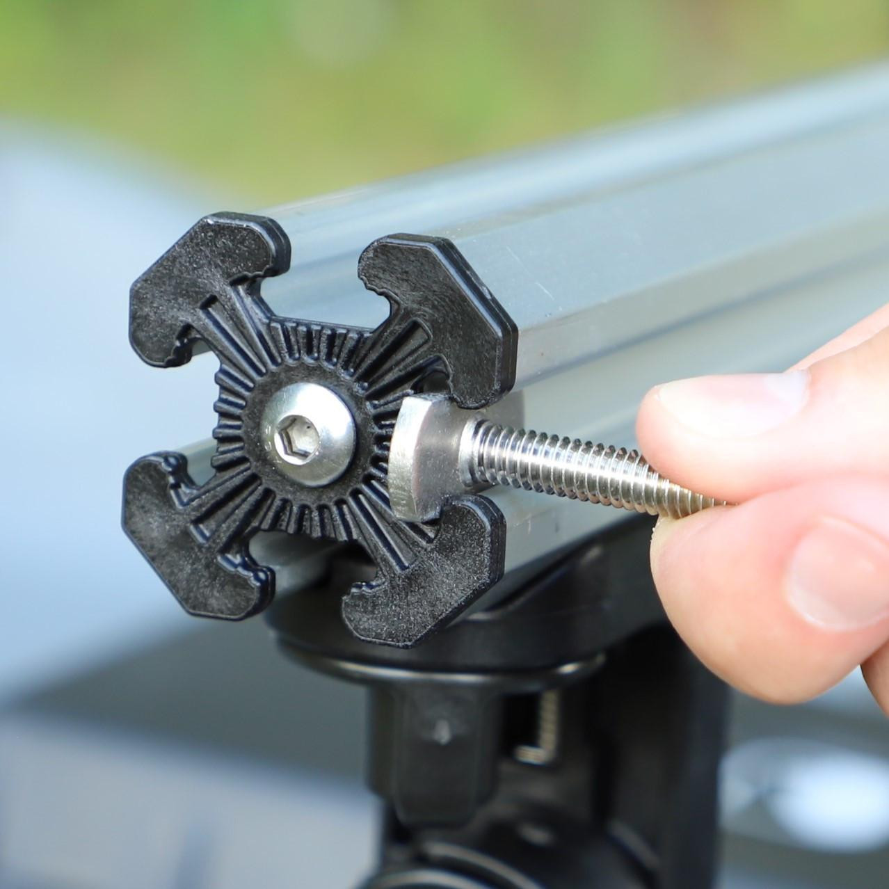 Lifestyle picture of the Command Center CrossBar, with Zero Play LockNLoad™ Track Mount Adapter with end caps shown