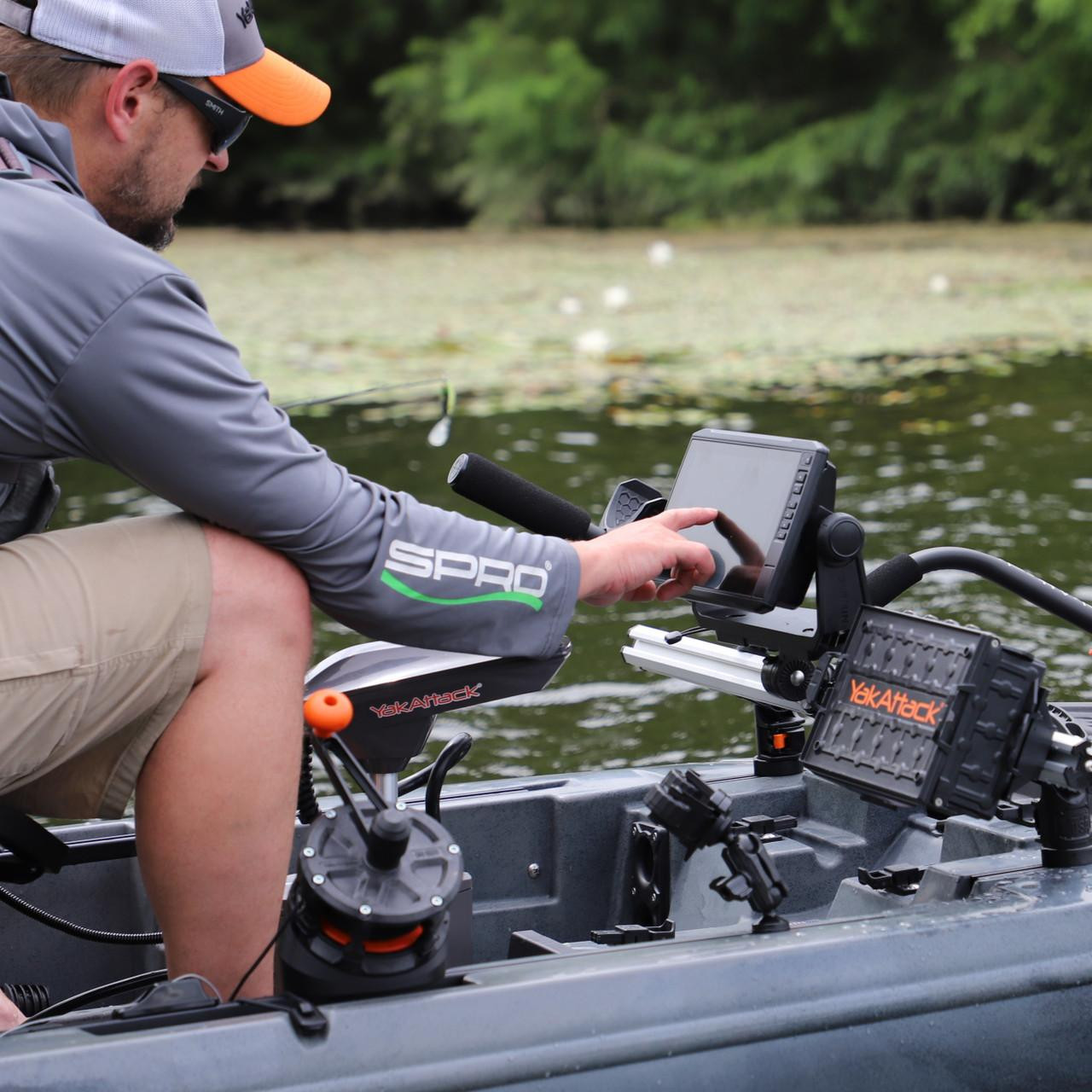 Lifestyle view of the Zero Play LockNLoad™ Track Mount Adapter displaying a Fish Finder Mount