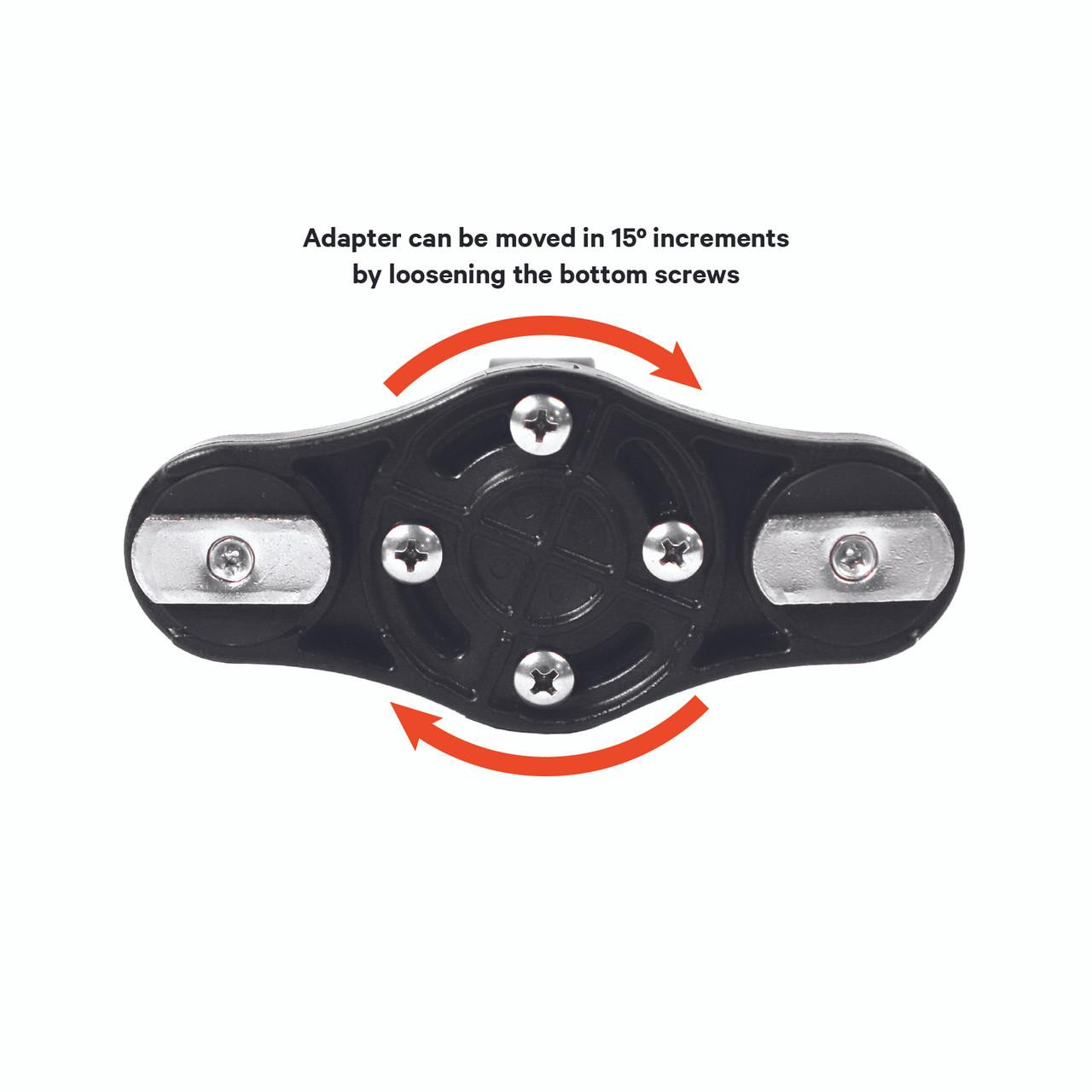 Bottom view of the Zero Play LockNLoad™ Track Mount Adapter showing the adapter