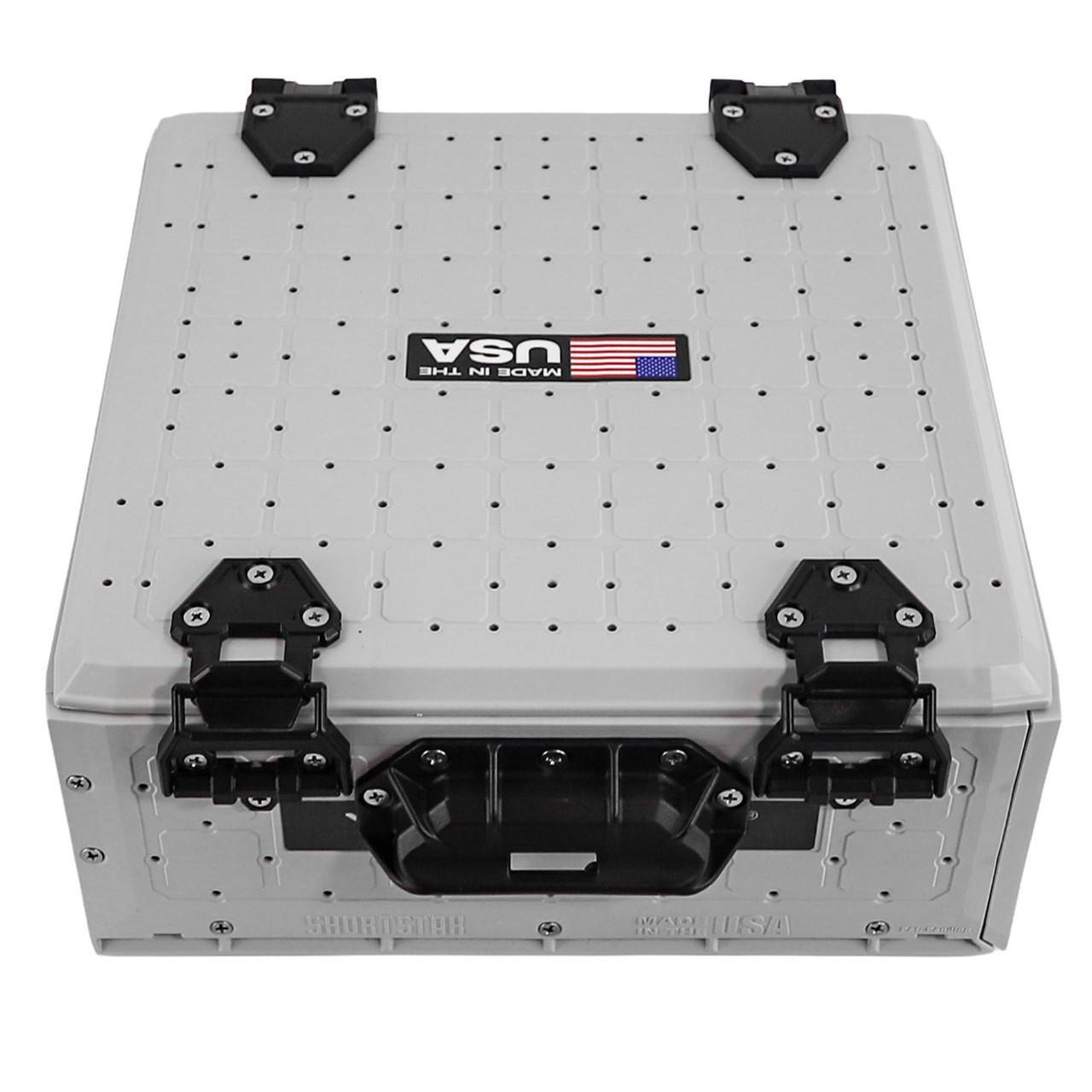 Top angled view of the ShortStak SOLO Storage Box 13" x 13", Overcast Grey