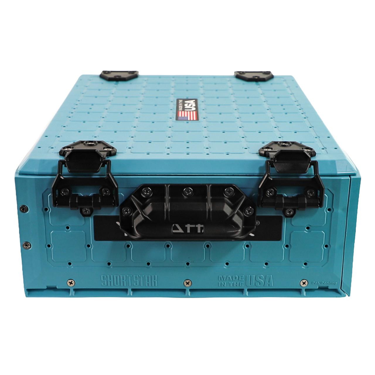 Front top angled view of the ShortStak SOLO Storage Box 13" x 16", Jetty Blue