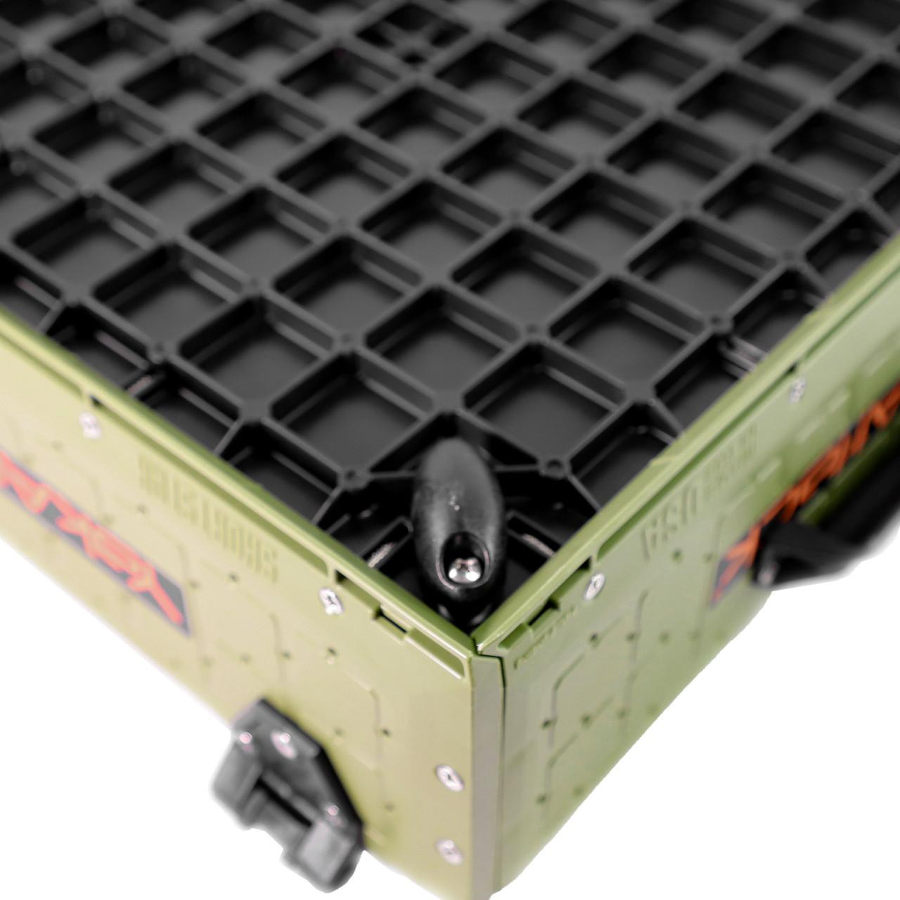 Bottom view of the ShortStak SOLO Storage Box 16" x 16", Olive Green