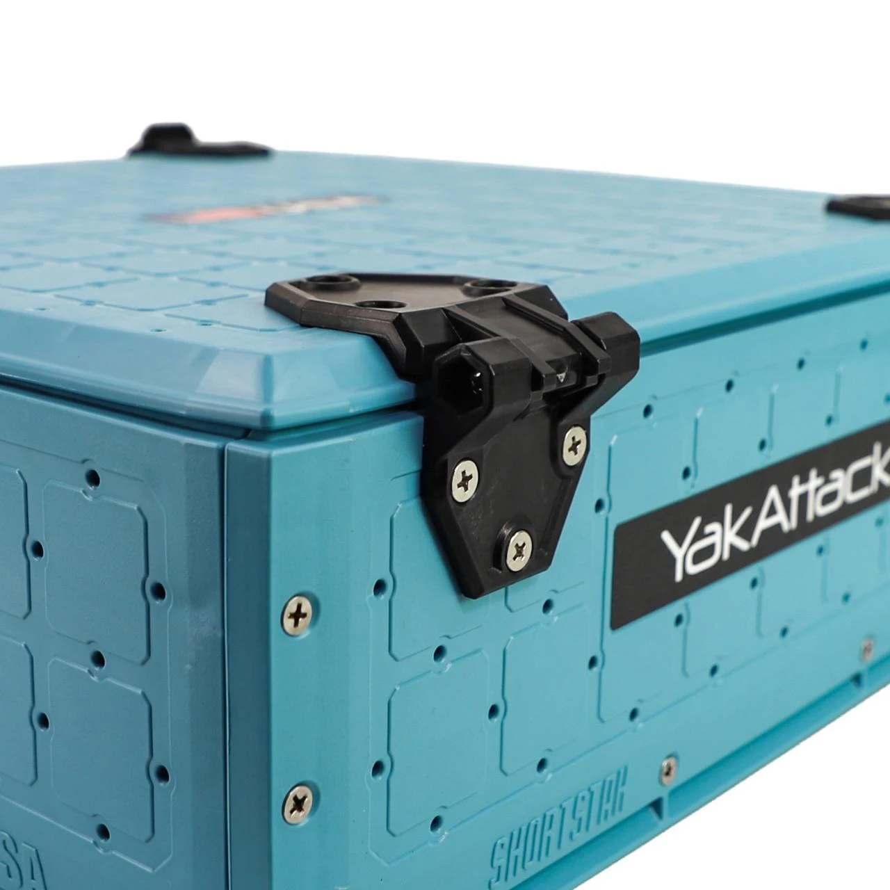 Close up view of the back of the ShortStak SOLO Storage Box 16" x 16", Jetty Blue