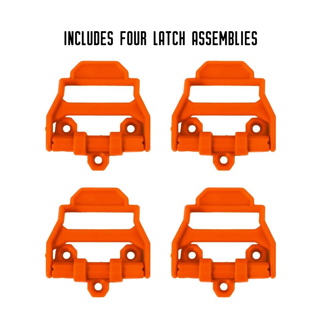 Hinge & Latch Kit for BlackPak Pro and ShortStak, Orange with latch assemblies shown