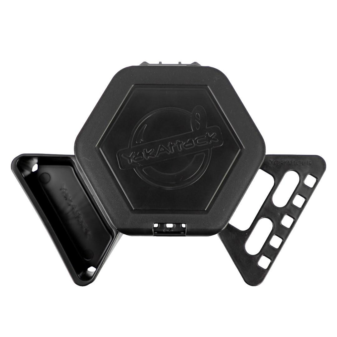 Top view of the Fully Loaded Cup Holder Pro with Splash Cap Lid, Tool Holder, and Bait Tray shown