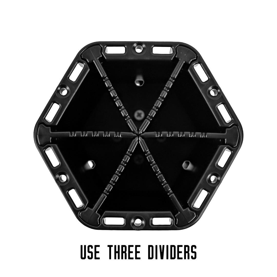 Top view of three Cup Holder Pro Vertical Dividers at an angle