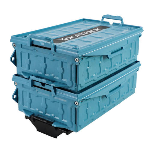 Front-left view of the TracPak Combo Kit, Two Boxes and Quick Release Base, Jetty Blue