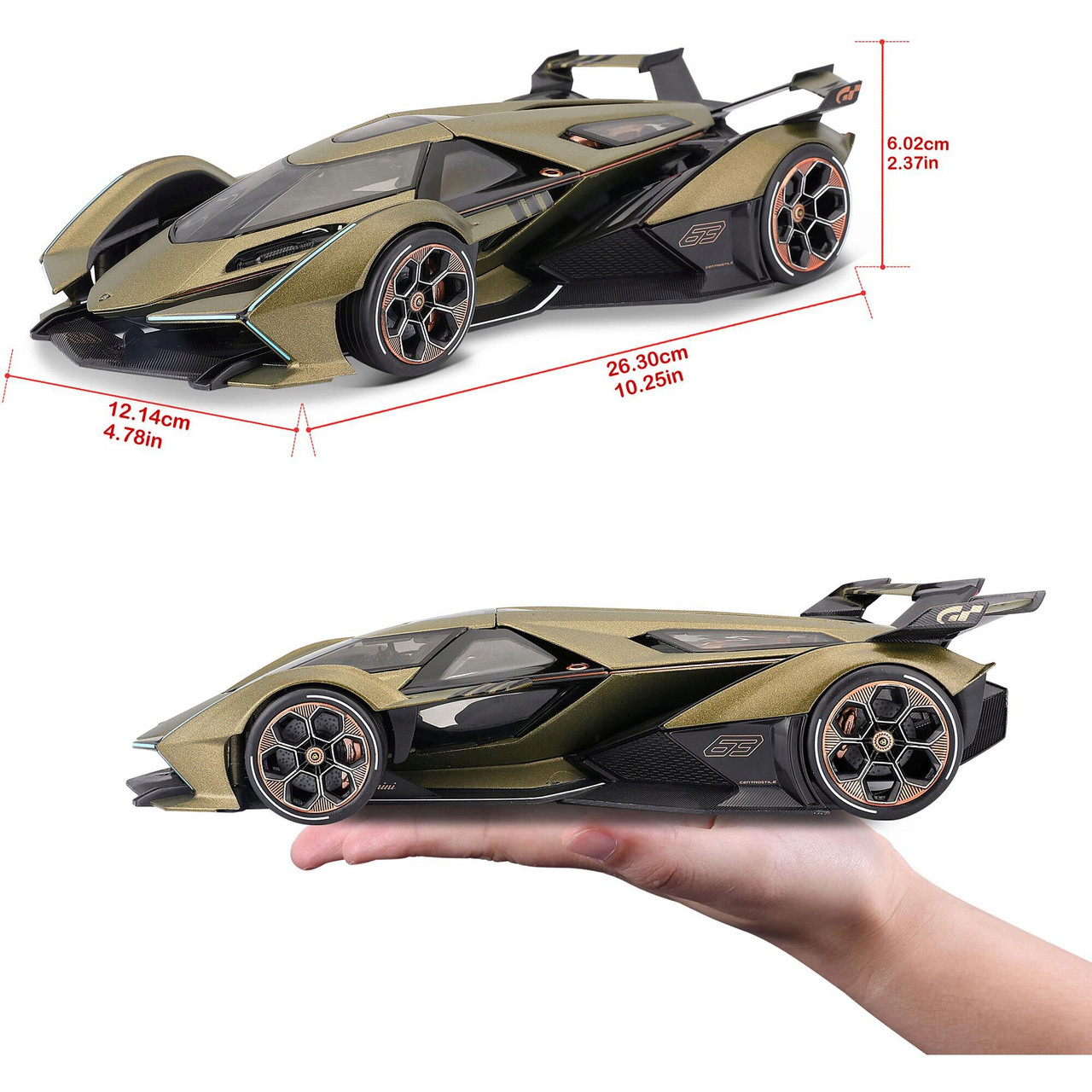 Lamborghini V12 Vision Gran Turismo Matt Green Metallic 1/18 Diecast Model Car by Maisto