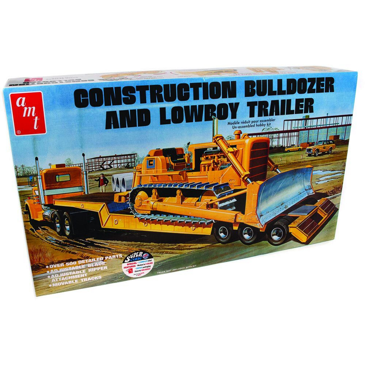 Lowboy Trailer & Bulldozer Combo 1:25 Kit Model Kit | AMT